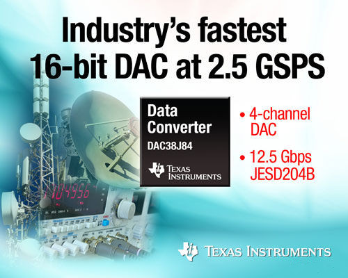 TI推出速度最快16位DAC 速率达2.5GSPS
