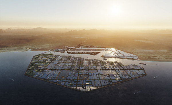 沙特王储穆罕默德-本-萨勒曼正式宣布建立世界上最大的水上漂浮工业综合体OXAGON